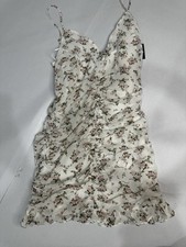 Fashion Nova Floral Mini Dress Small Ivory Combo Ruched Sleeveless Ruffle Hem