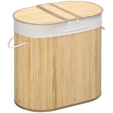 Image of Bamboo Laundry Basket w/ Lid, 100 Litres Laundry Hamper w/ 2 Sections Removable