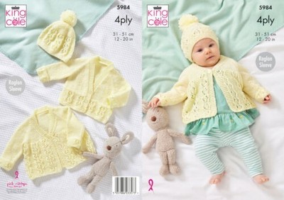 King Cole 5984 Babys Matinee Mantel, Strickjacke, Mütze STRICKMUSTER 4-lagig Prem-12m