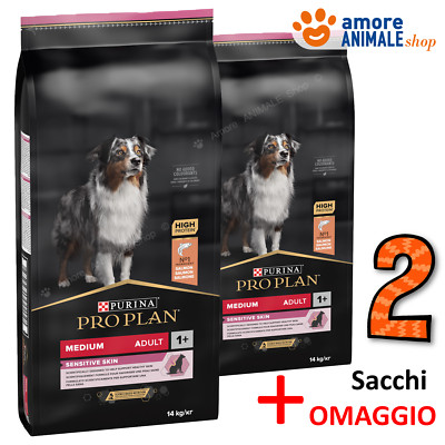 2 SACHS   Purina Dog Pro Plan - Adult Medium Sensitive Skin, Lachs - 14 kg