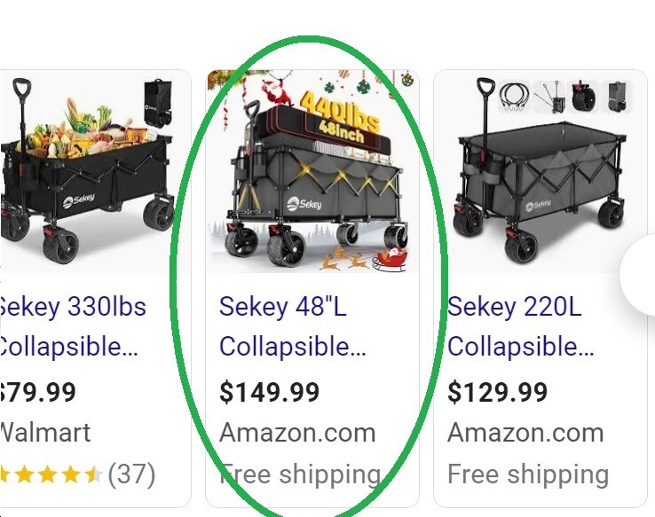 Sekey 48''L Collapsible, "EXTENDED LENGTH" Wagon 440lbs Weight Capacity