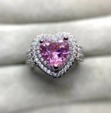 2Ct Pink Heart Cut Stone Double Halo Engagement Wedding Ring 925 Sterling Silver