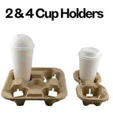 2 & 4 Cup Holder Trays, Biodegradable Takeaway, Pulp Fibre Heavy Duty Disposable