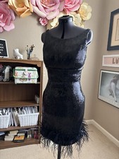 Sherri Hill Black Sequin BodyconDress W/Feathers Size 2 Cocktail Holiday Party