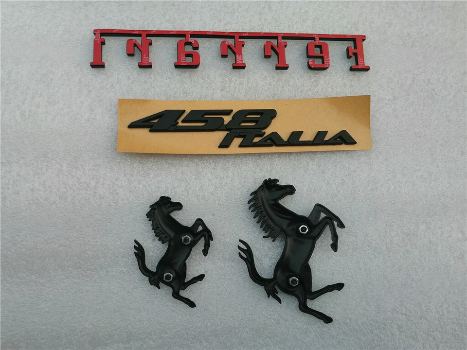 Parachoques delantero y trasero Ferrari 458 Italia insignia caballo emblema negro kit nuevo Foto 3 de 4