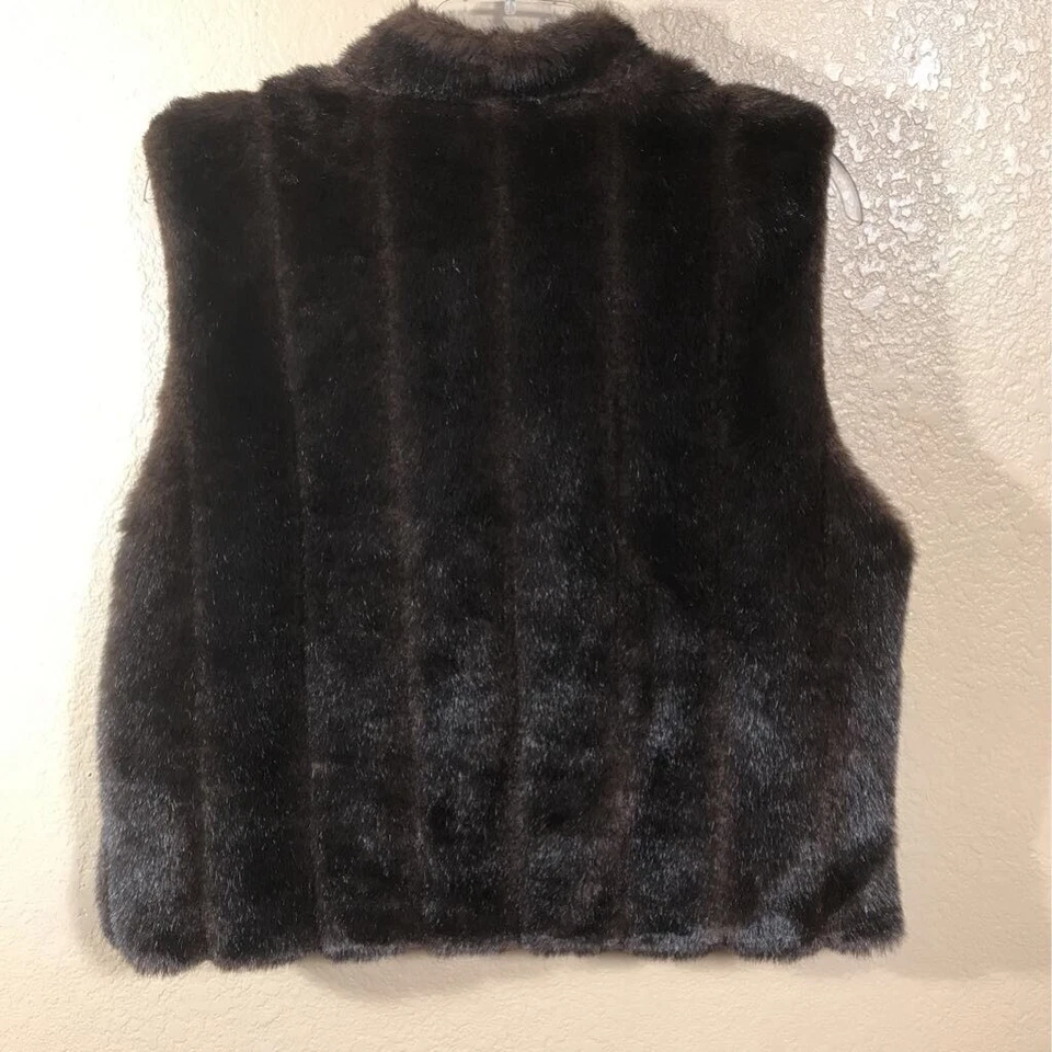 Chaleco Preston & York Mujer Piel Sintética Marrón Cremallera Forrado Cuello Simulado Chaqueta XL Foto 3 de 4