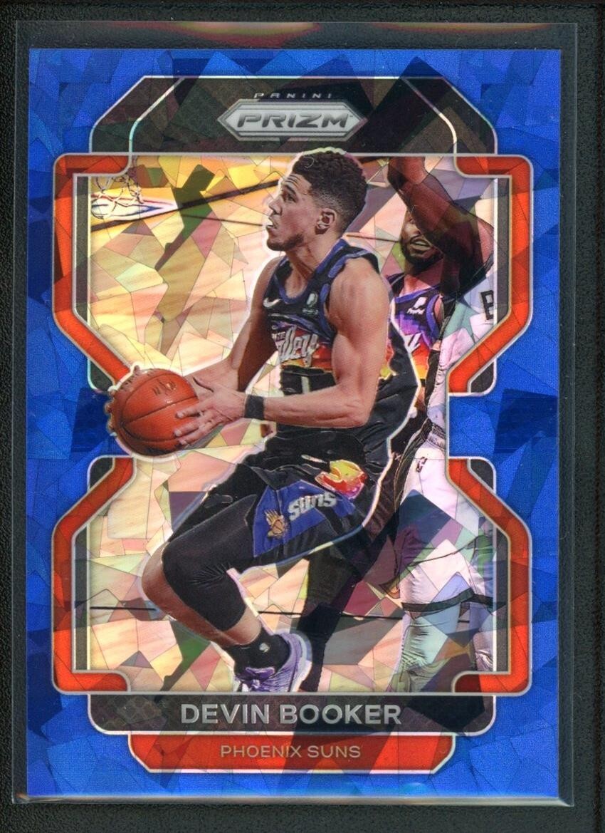 2021-22 DEVIN BOOKER 097/125 PANINI PRIZM BLUE ICE CRACKED