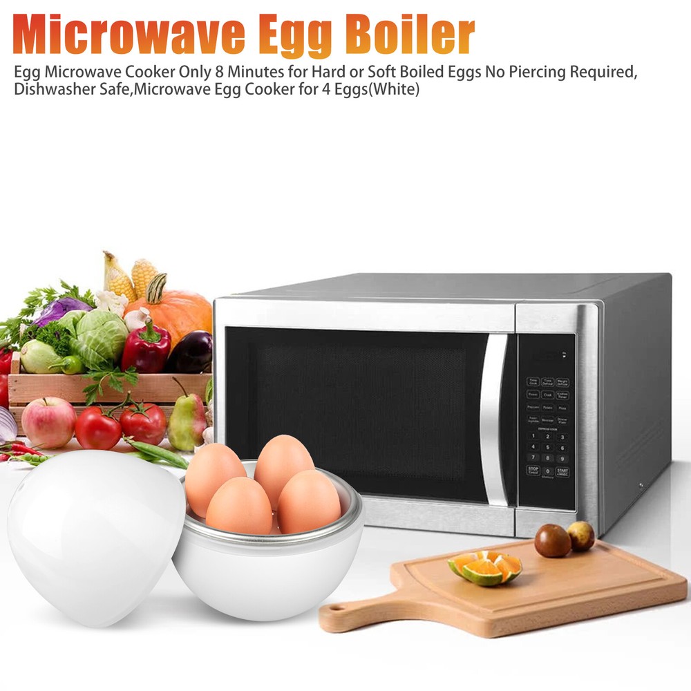 Microwave Egg Cooker for 4 Eggs Boiler Poacher Steamer Easy Peel Design Kitchen