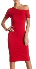 Love...Ady 157717 Women's Asymmetrical Shoulder Bodycon Dress Red Sz. XS