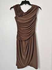 Adrianna Papell Brown Sleeveless Draped Cocktail Slinky Midi Dress Size 10