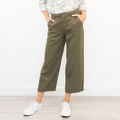 White Stuff Hose Damen weites Bein khaki cropped leicht Damen Freizeit
