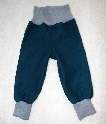 MERINO Wollstoff Hose  Unifarben Petrol - Grau Herbst / Winter Gr. 62 - 158