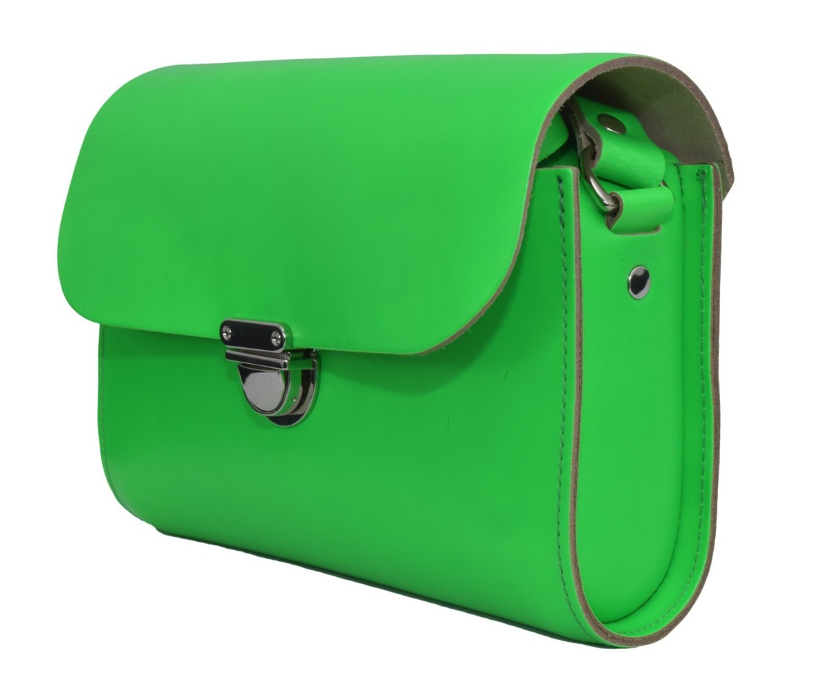 Women Handmade UK Neon Bright Green Colour Satchel CrossBody