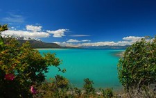 Landscape nature photography lake turquoise water trees Custom Gaming Mat Desk