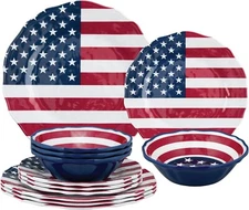 12-Piece Melamine Dinnerware Set, American Flag, Service for 4