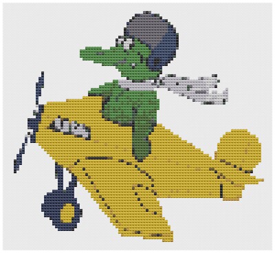 Yellow Gator Aeroplane Cross Stitch Kit by Florashell