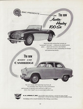 PUBLICITÉ VINTAGE PRINT Austin-Healey 100-six cabriolet A-50 Cambridge berline 1957