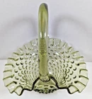 Vintage Fenton Avocado Green Glass Hobnail Basket
