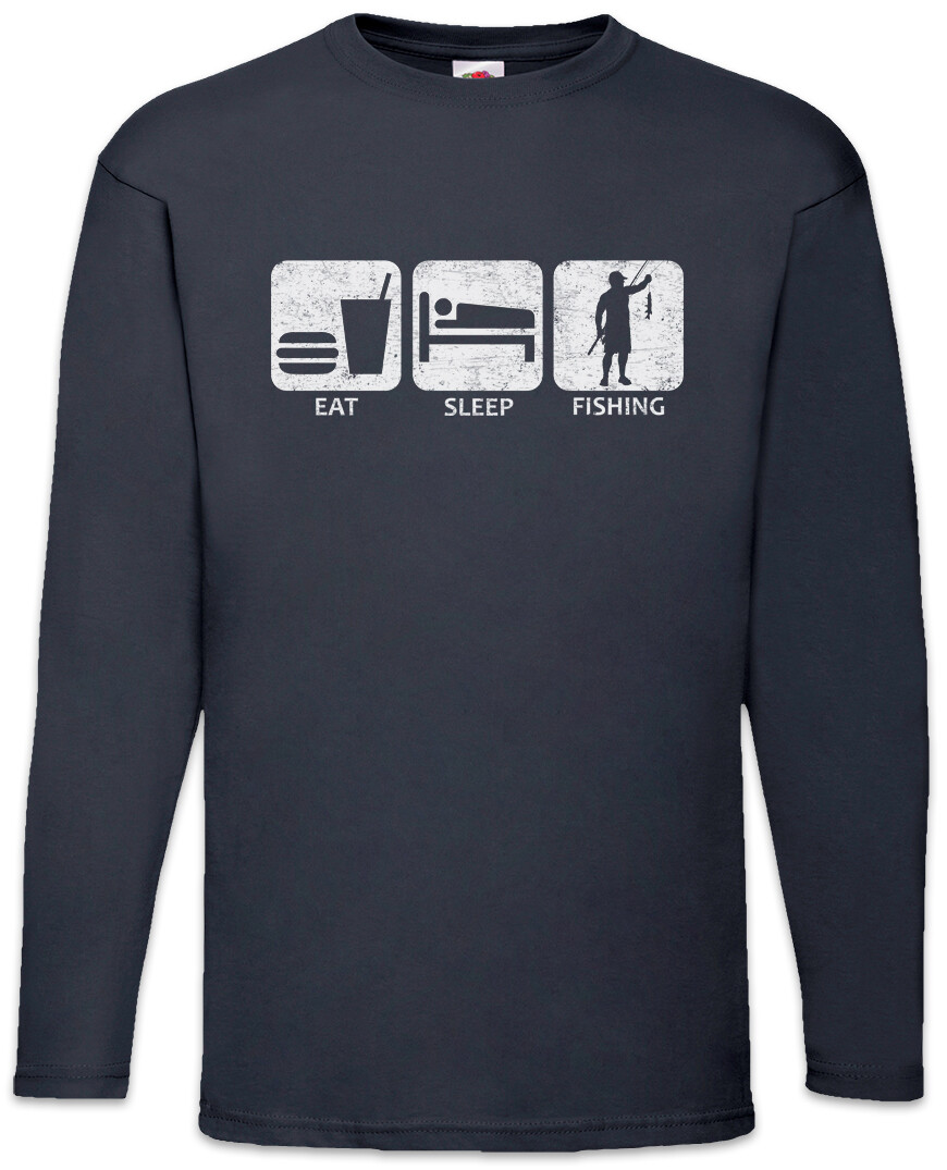 ALTRA Maglietta Eat Sleep Fishing manica lunga divertente pesce mare fiume pescatore canna e lenza