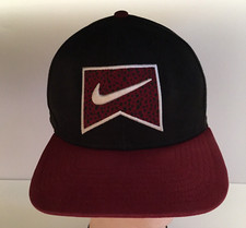 Vintage 90s Nike Strapback Hat 6 panel Big Swoosh Logo Made in USA Black/Maroon