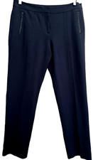 Talbots Signature Black Dress Pants Size 8 Faux Leather Trim Zip Pockets Stretch