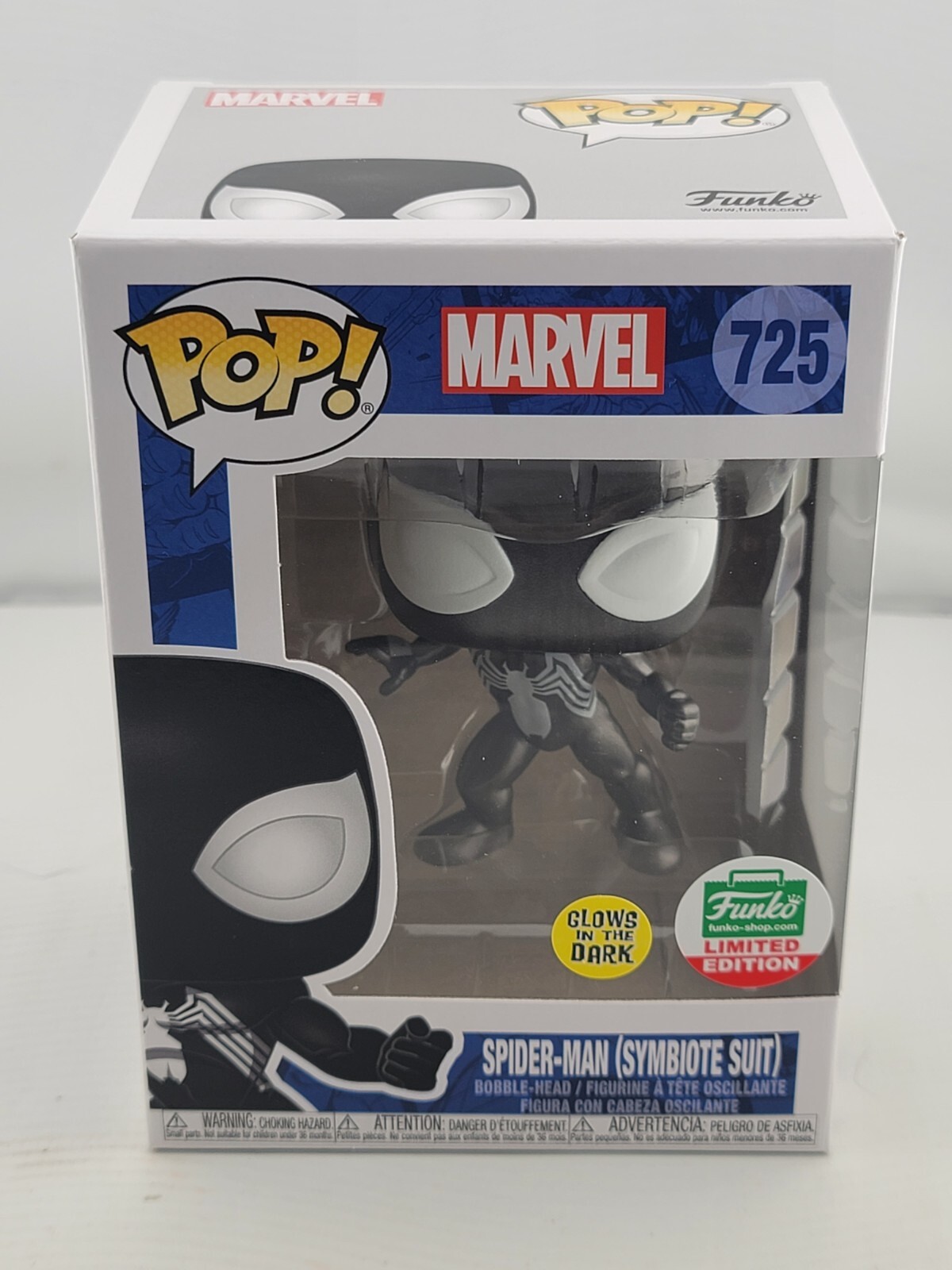 Spider-Man (Symbiote Suit) Marvel 725 Glow In The Dark Funko Pop Figure New Mint