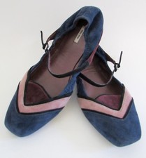  490 MIU MIU Blue Suede Mary Jane Ballet Flats Sz 7