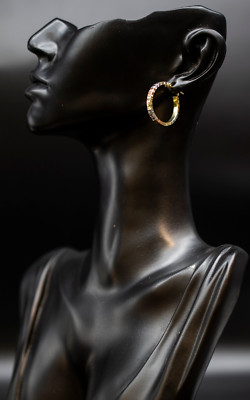14K Echt Massiv Gold Dreifarbige Ohrringe, 18 mm-53 mm Gold Reifen Ohrringe