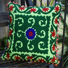 Customize Floral Design Suzani Embroidery Cotton Cushion Cover Indian 16x16"