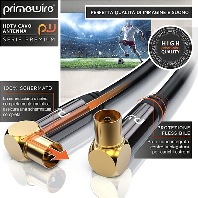 Cavo Antenna TV 3m Bianco - Maschio/Femmina 90° Per Segnale HD E 4K - Foto 2