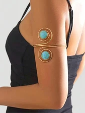 Adjustable Turquoise Plated Cuff Bracelet, Unisex Fashion Bangle for Men & Women