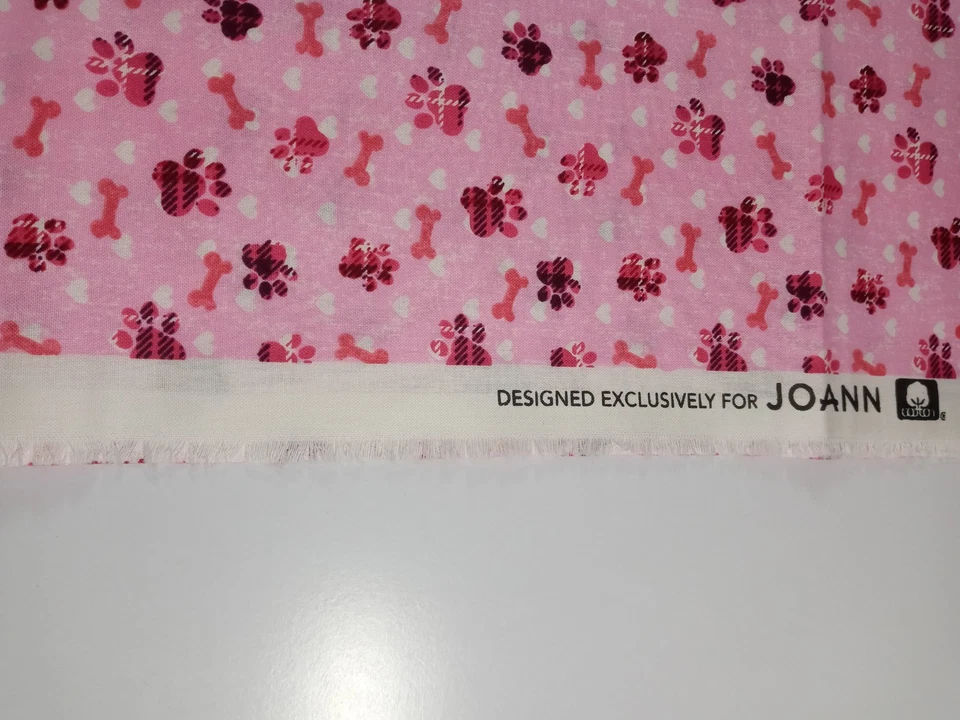 Joann Fabrics Pink with Paw Prints/Bones/Hearts 1 Yard + 32" x 44" NEW - Image 3 of 3