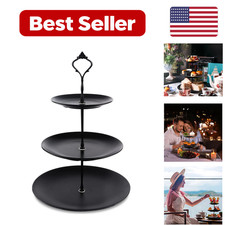 3-Tier Cupcake Stand Black Melamine Dessert Serving Tray for Party