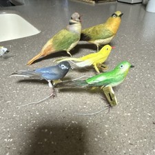 Vintage Napcoware real feather Set of 5 Decorative Birds with Wire Legs