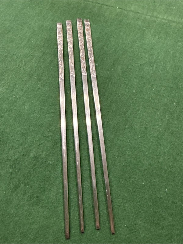 Set Of Four Vintage Stainless Steel Decorative Chopsticks