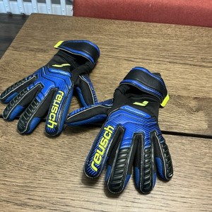 Reusch Attrakt Soccer Goalkeeper Gloves Black Blue Yellow - READ