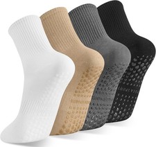 4 Pairs Pilates Grip Socks Non Slip Yoga Socks Women Breathable Cotton Reformer
