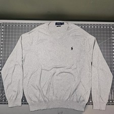 Polo Ralph Lauren Sweater XL Gray Supima Slim V Neck Golf Preppy Academia Ivy