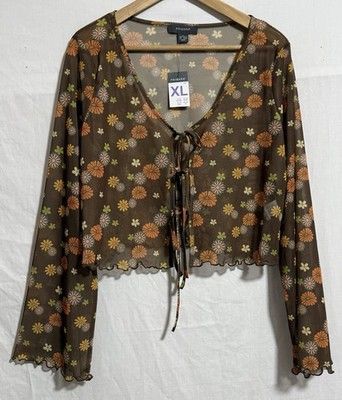 Primark Floral Tie Fastening See Through Blouse Flared Sleeves Top Size 18-20