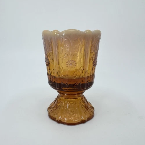 VINTAGE FENTON Glass Paneled Daisy Amber Opalescent Toothpick Candle Holder