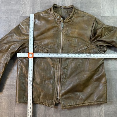 Vintage Schott Leather Jacket Cafe Racer 60s, 70s Size 50 Brown