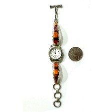 Signed - Ervin Hoskie, Navajo. Vntg Multistone Sterling Silver Watch Tips / Band