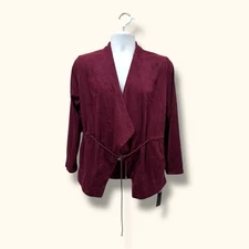 Blank NYC Women’s Faux Suede Blazer Jacket M Burgundy Tie Front Pockets NWT