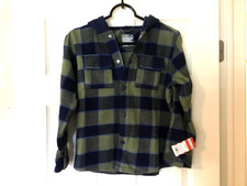 Boys Flannel Shirt Jacket w/Hood Blue/Green Plaid S 6-7 by Cat Jack NWT