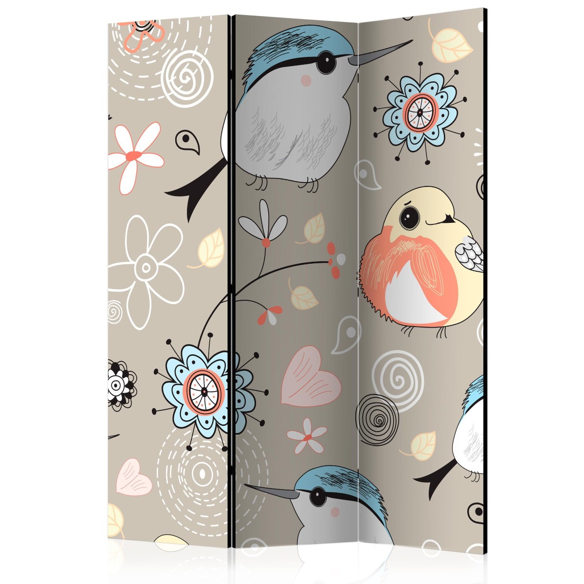 Paravent 3 volets motifs oiseaux pour séparer un salon de style bohème