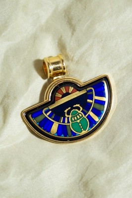 Vintage Michaela Frey Wille Team Gold Anhänger 80s Emaille Wien Skarabäus Egypt