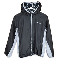 Eddie Bauer Reversible Black Camouflage Hooded Full Zip Jacket Kids M Medium R1