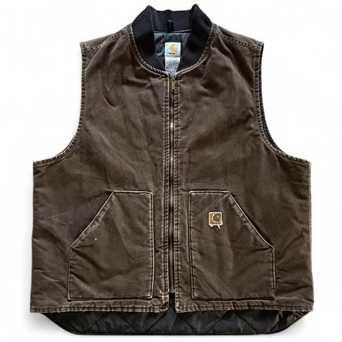 y2k Carhartt V02 DKB Vest Vintage 2004 Choco Brown Union Made Full Zip 2XL 27x28