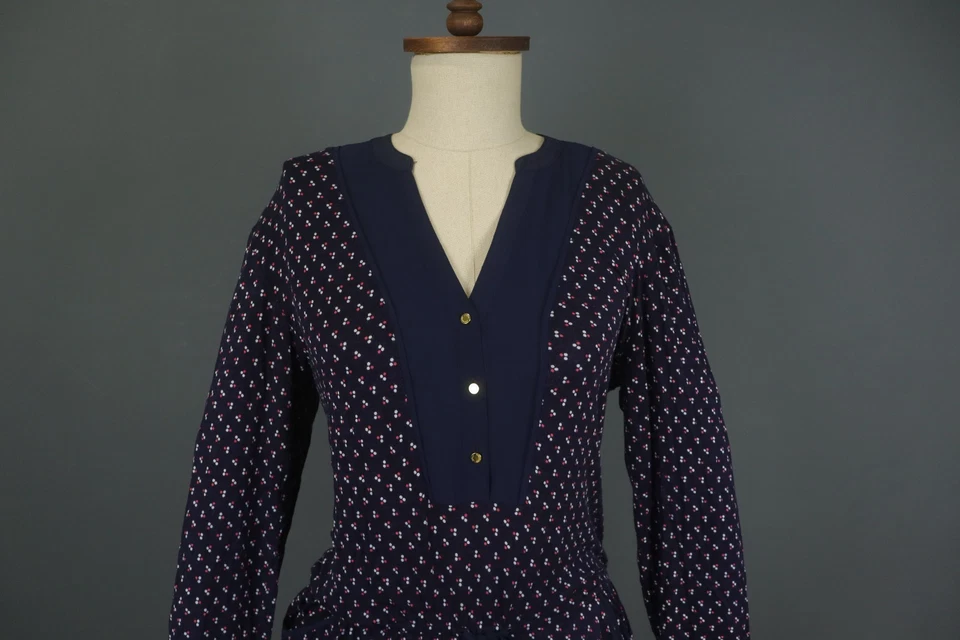 Vestido túnica JUICY COUTURE azul marino a lunares viscosa manga larga botón delantero talla S Foto 2 de 4