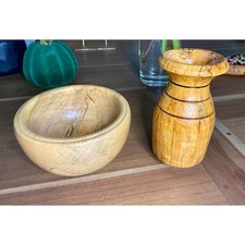 Hand Carved Wood Vase and Bowl